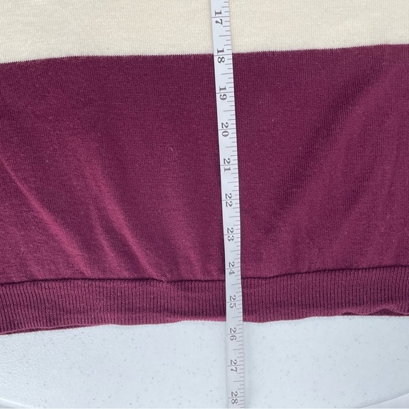 Talbots 100% Merino Wool Pullover Crew Neck Cream Burgundy Sweater Casual - Picture 9 of 11